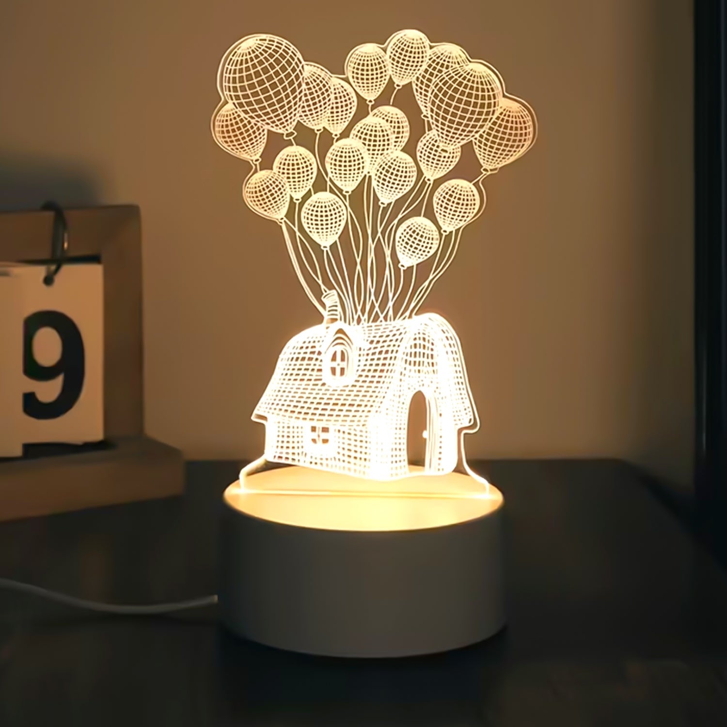 3D Illusion LED Night Lamp with House and Balloons Design 3D Illusion LED Night Lamp with House and Balloons Design